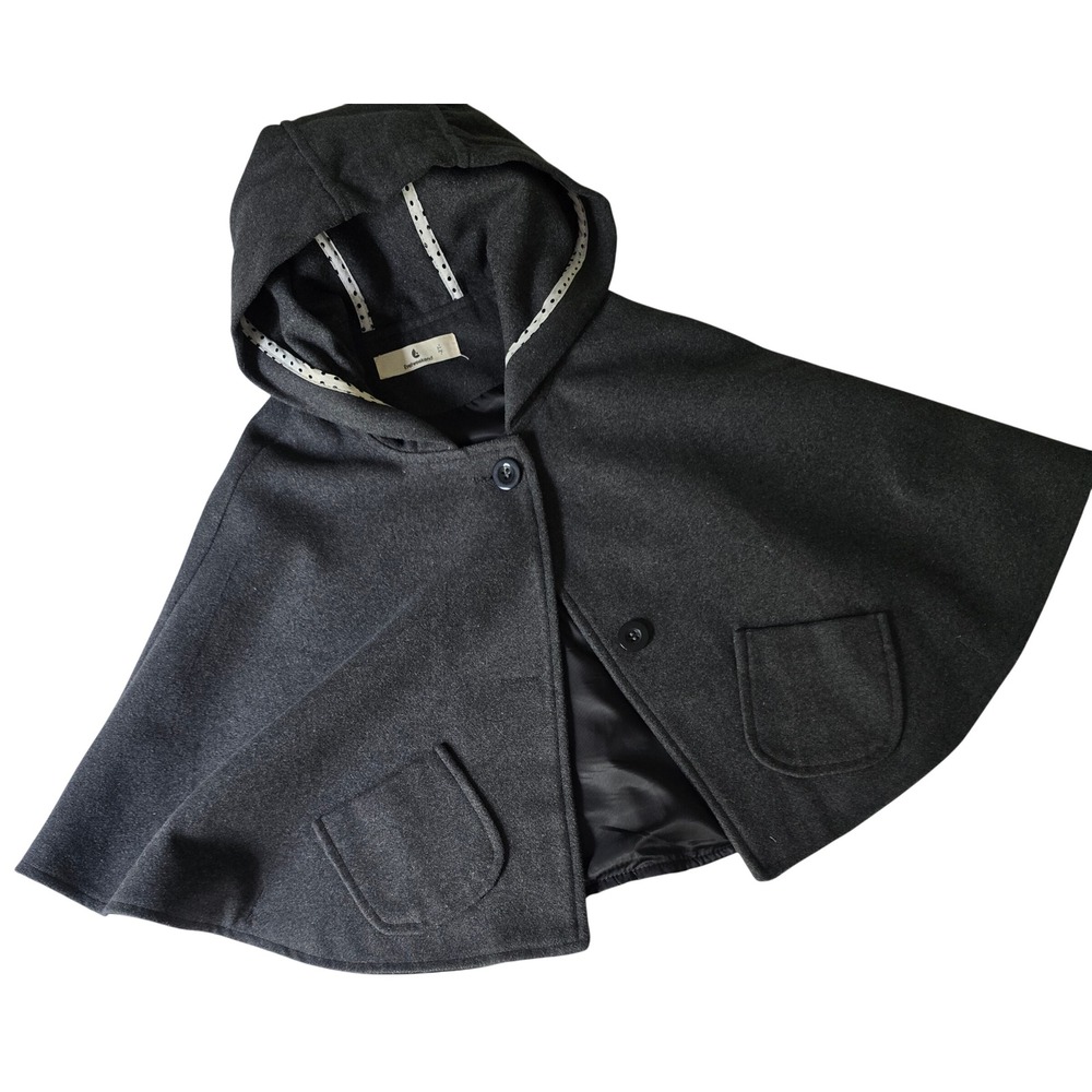 Everweekend Toddler Girls Dark Gray Hooded Cape Coat Poncho Size 2T